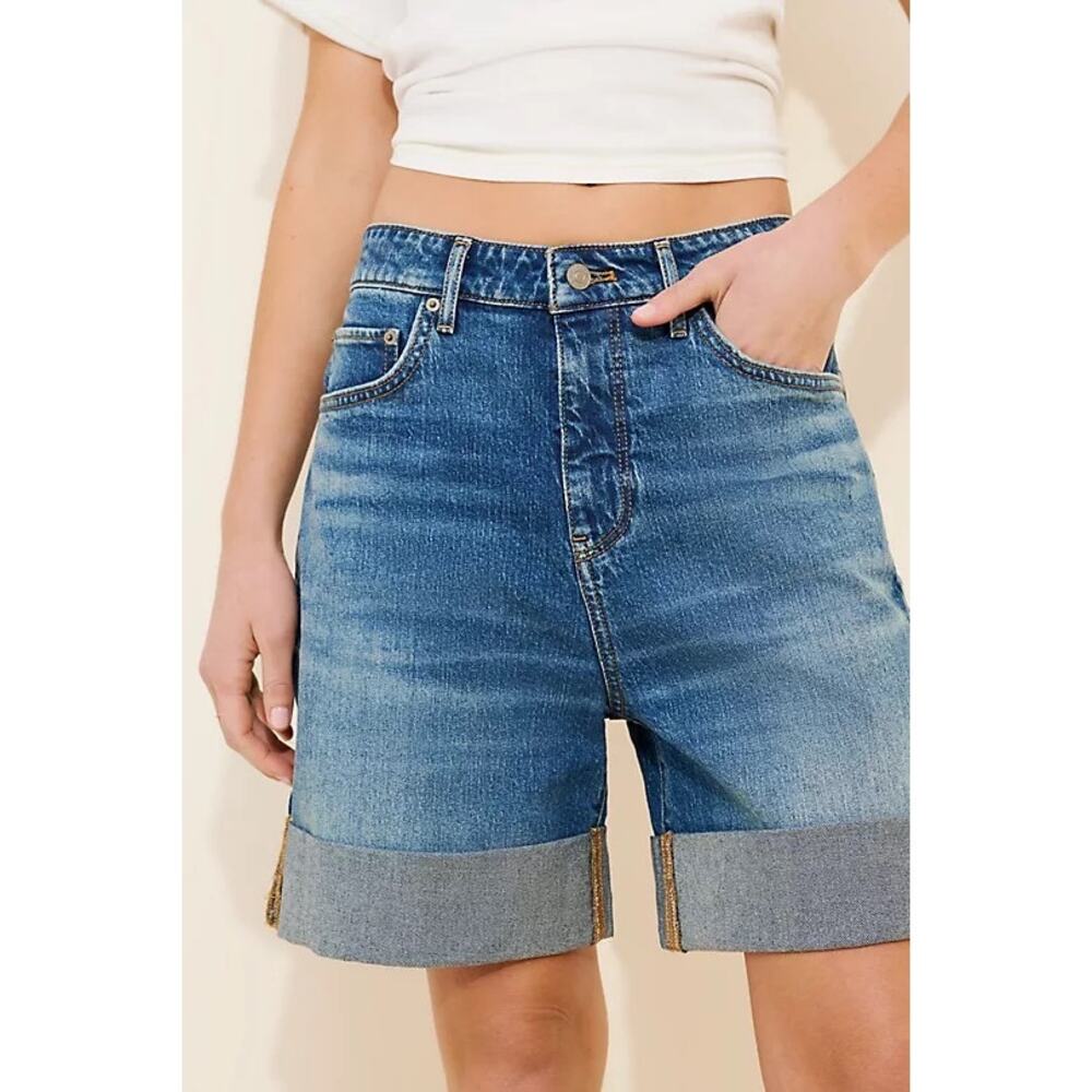 ANTHROPOLOGIE PILCRO The Austyn High-Rise Cuffed Jean Shorts Medium Wash Size 26